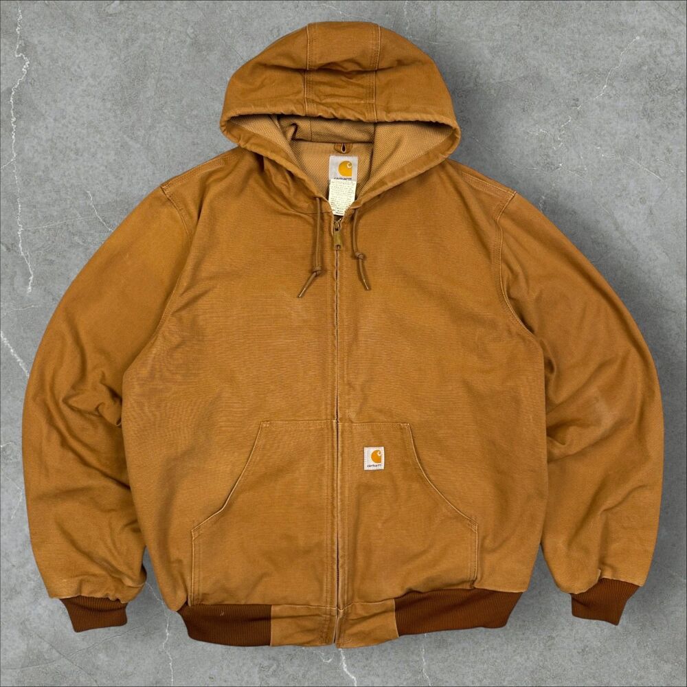 Vintage USA Made Carhartt J131 BRN Thermal Lined Hooded Canvas Active Jacket - M
